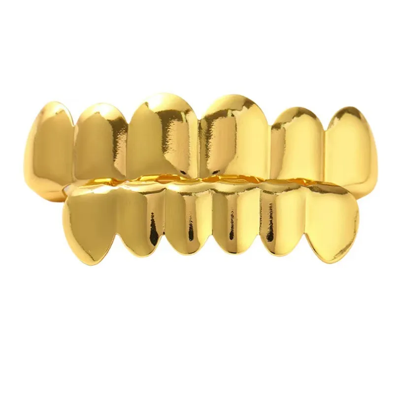 Factory wholesale Halloween jewelry gold silver rose gold black color plating brass hip hop glossy six teeth iced out grillz