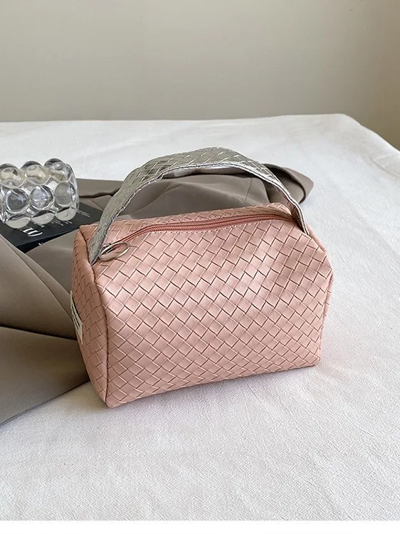 2024 new woven bag for women silver powder splicing wash and cosmetic bag texture versatile niche design  clutch purses handbag