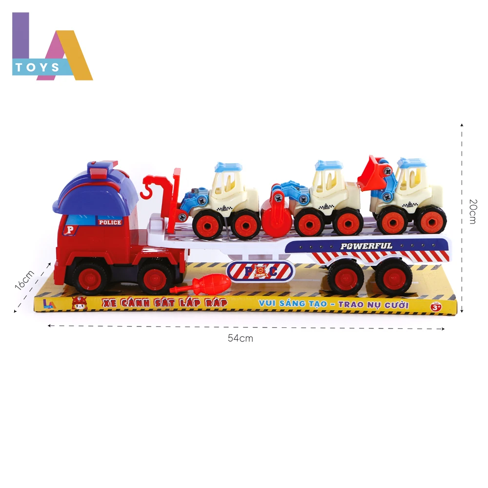 Longthuy Made in Vietnam Toy Big train and three mini cars Educational  4 in 1  Engineering series container truck for kids