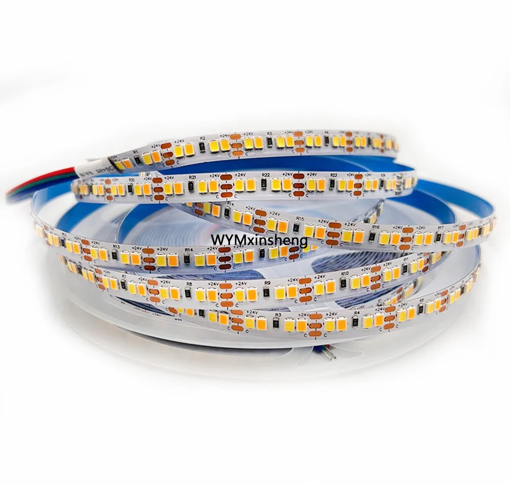 Factory Hot Sale 8mm Led Strip DC24V PCB 192LEDs/m SMD2835 Dual White Light 22-24LM Double Color Temperature Flexible LED Strip