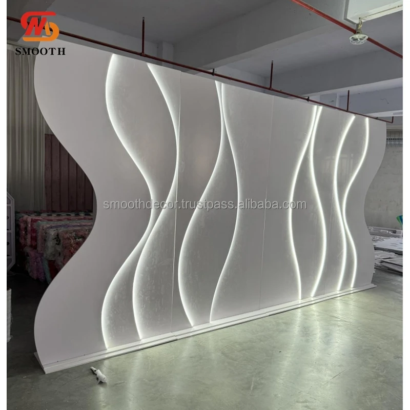SMOOTH Modern Custom Pvc Acrylic White Ripple Baby Shower Birthday Party Backdrop With Led Lights For Wedding Event Stage