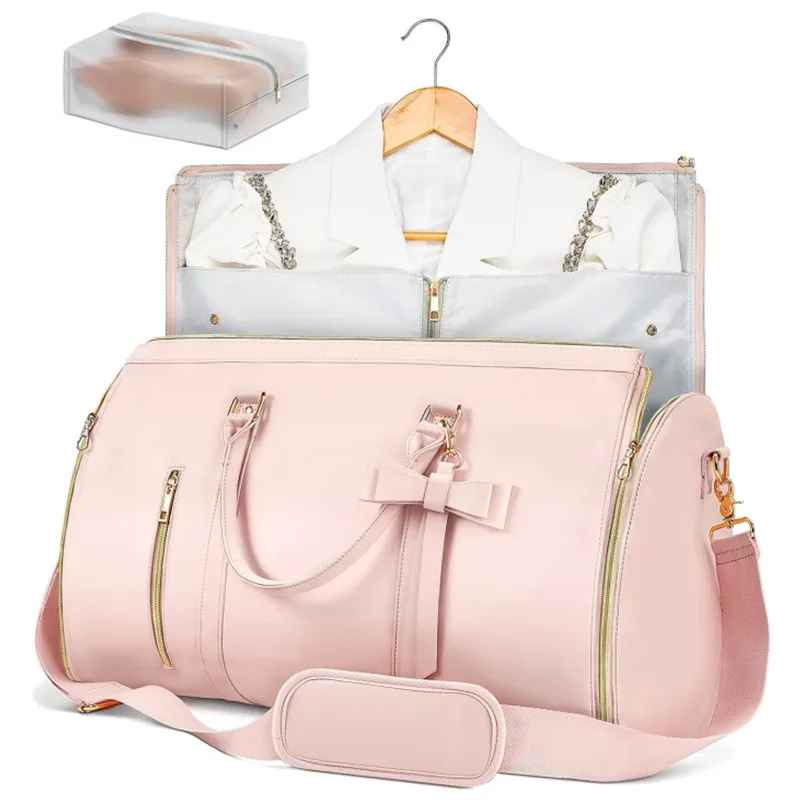 New Design bow tie travel bag  Foldable Pu Leather Duffle Bag Portable Travel Dress Storage Duffle Tote Bags with Butterfly