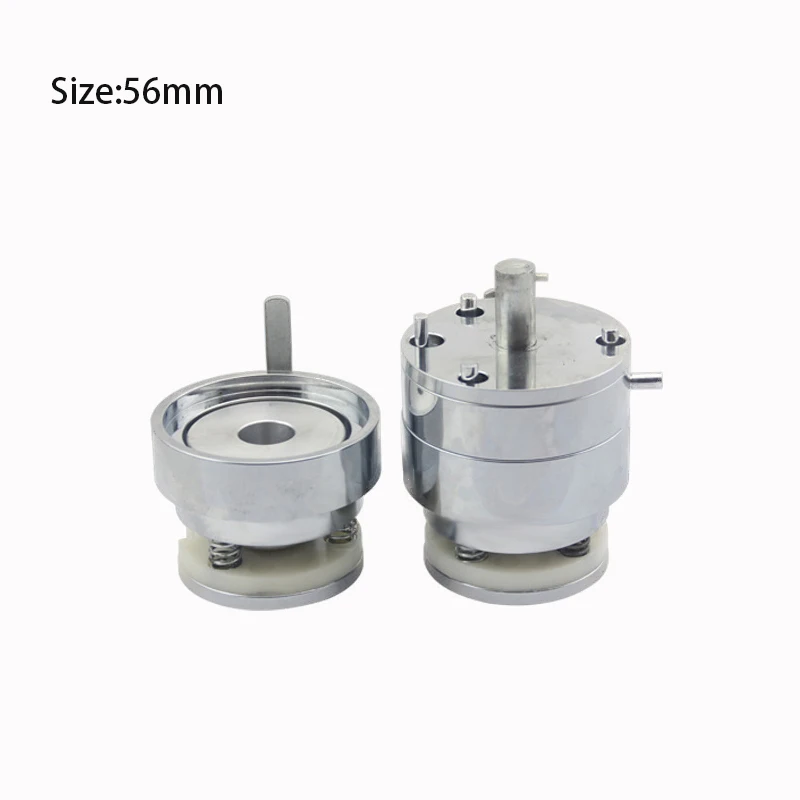 The new 56mm round bottom mold is equipped with rotary button machine, new badge machine and pneumatic chest pressing machine