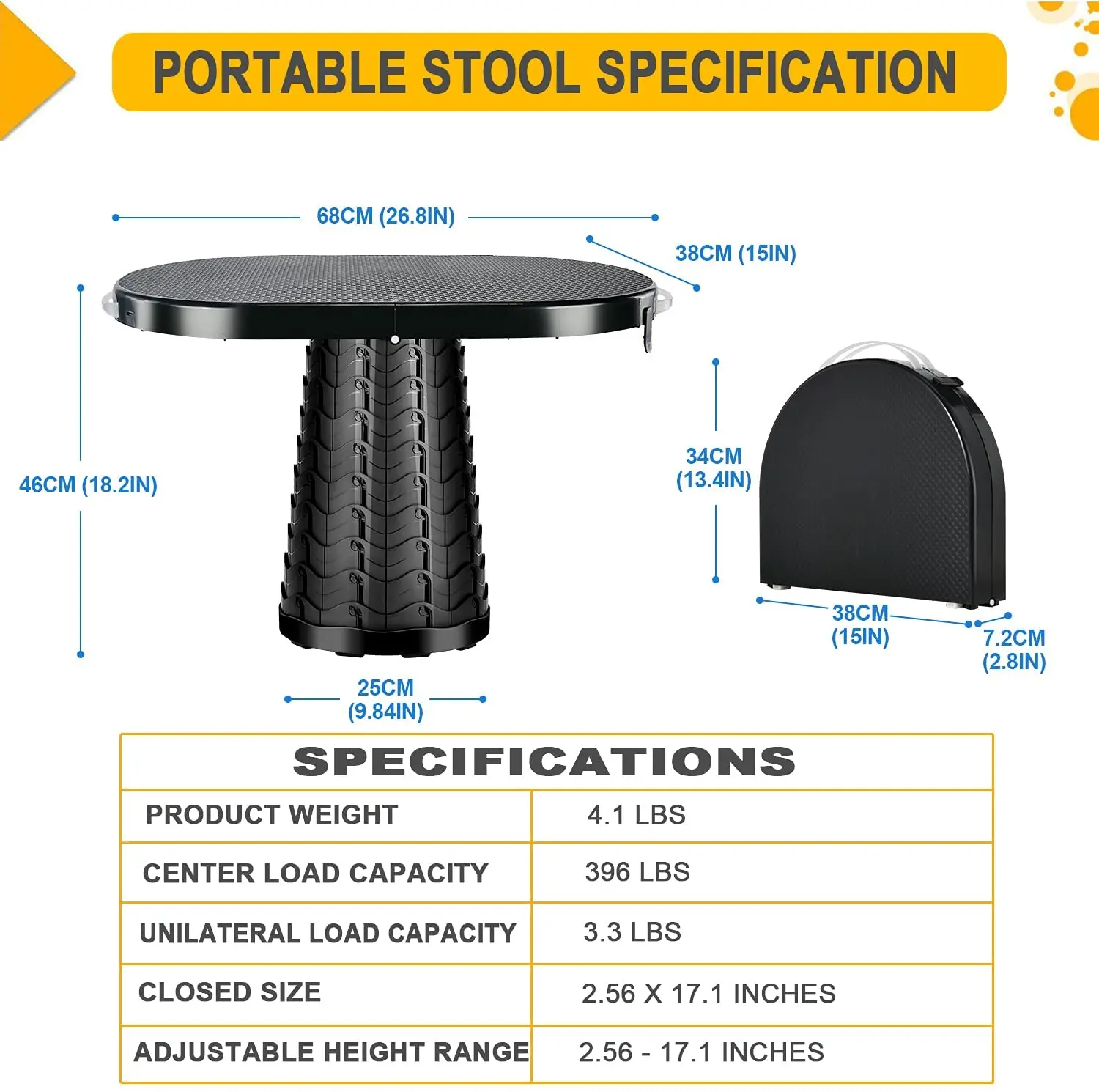 Retractable Folding Stool Portable Sturdy Lightweight collapsible lightweight telescoping stool Plastic Seat