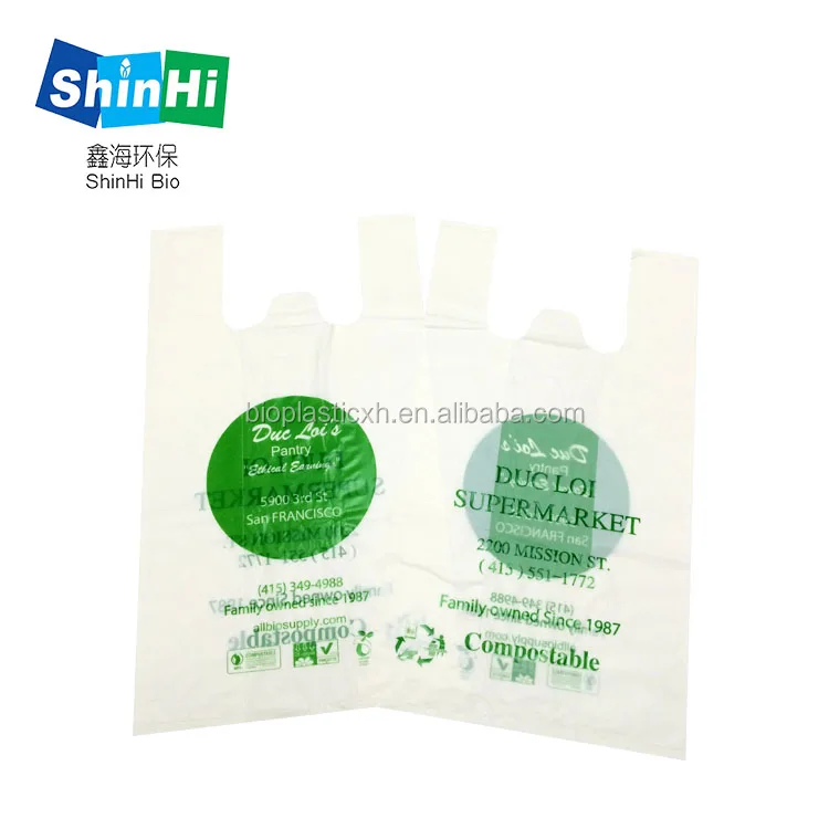 Ecofriendly packaging pla pbat t-shirt compostable biodegradable shopping bags wholesale