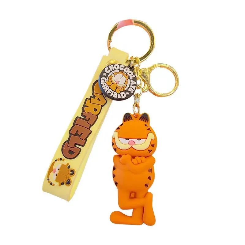 Hot Sale Cute Cat Pvc Doll 3D Car Key Ring Craft Gift Garfieldcatie Key Chain Soft Rubber Silicone Keychain