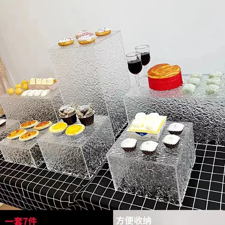 food riser luxury hotel cubic decorative set stackable transparent white black acrylic stands food display risers for food