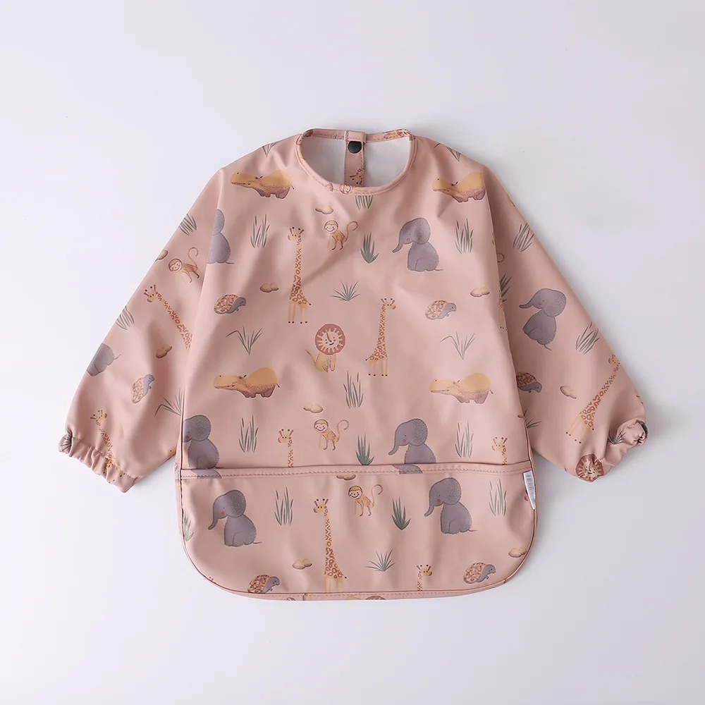 2022 Cute Toddler Long Sleeve Art Boys Girls Burp Cloth Scarf Feeding Baby Smock Bib Waterproof