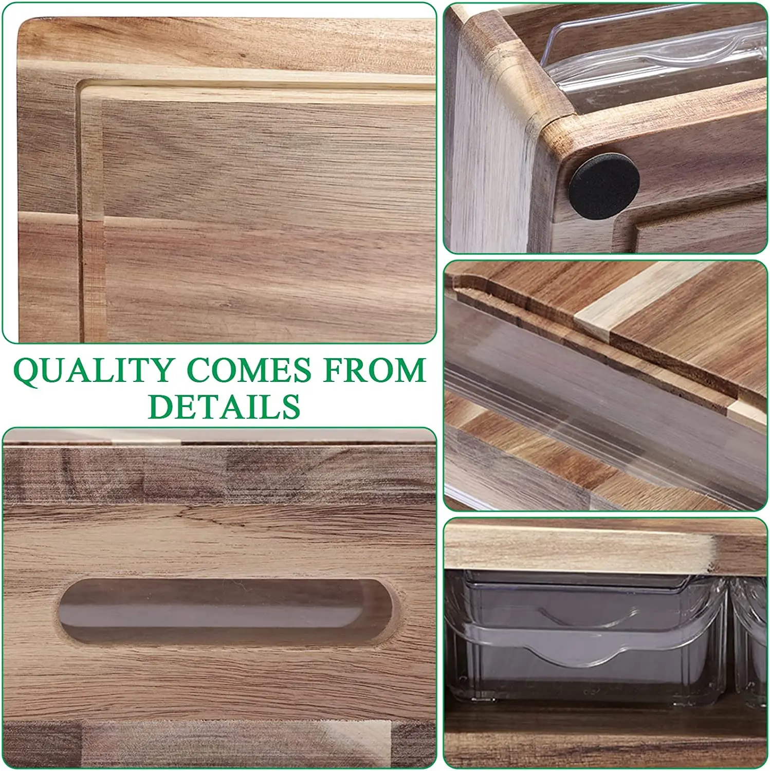 High quality new design kitchen vegetable acacia wood cutting board with containers chopping board with containers drawer