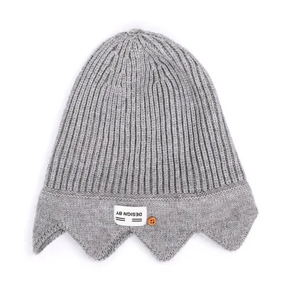 Wholesale fashion knitted grey wool warm beanie winter hat for men fabric label knitted wool hat