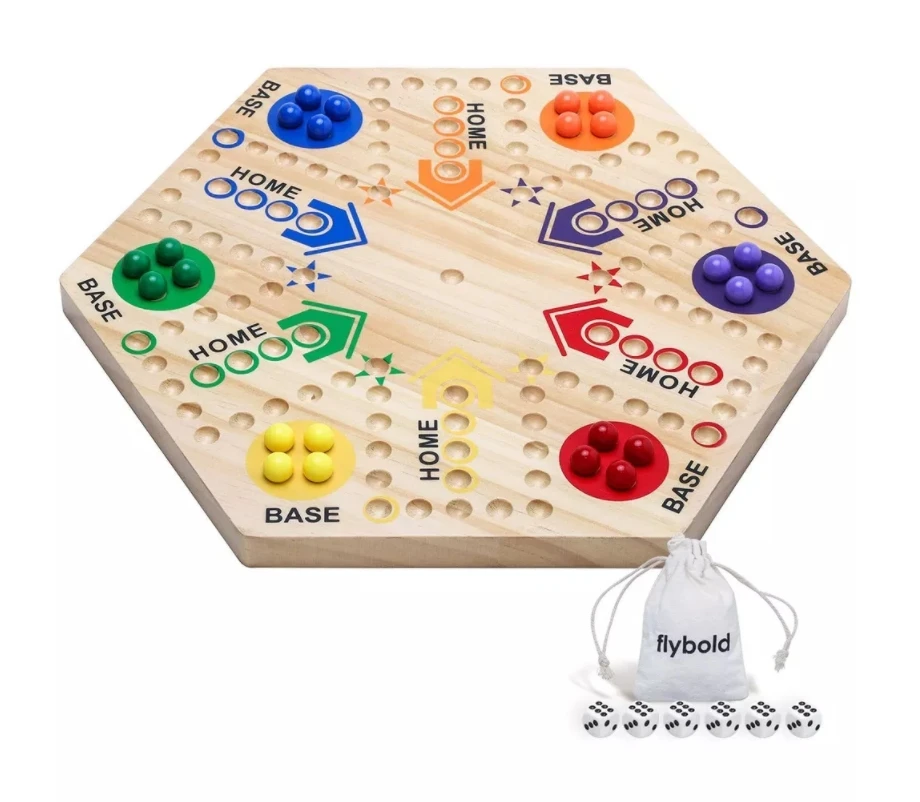 Double Sided Painted Wooden Fast Track Board Game 6 & 4 PlayerVelvet Draw Bag