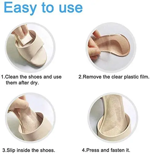 Heel Cushion Inserts Metatarsal Pad Heel Grips Non slip Self-Adhesive Silicone Shoe Liners Forefoot Pads for Loose Shoes