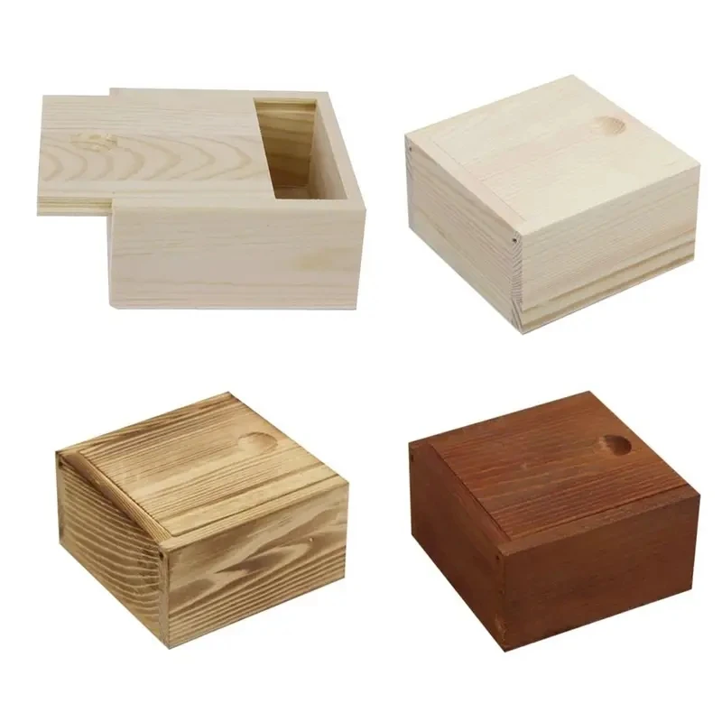 Wooden Storage Box With Sliding Lid Wood Craft Box for Jewelry Packaging Case