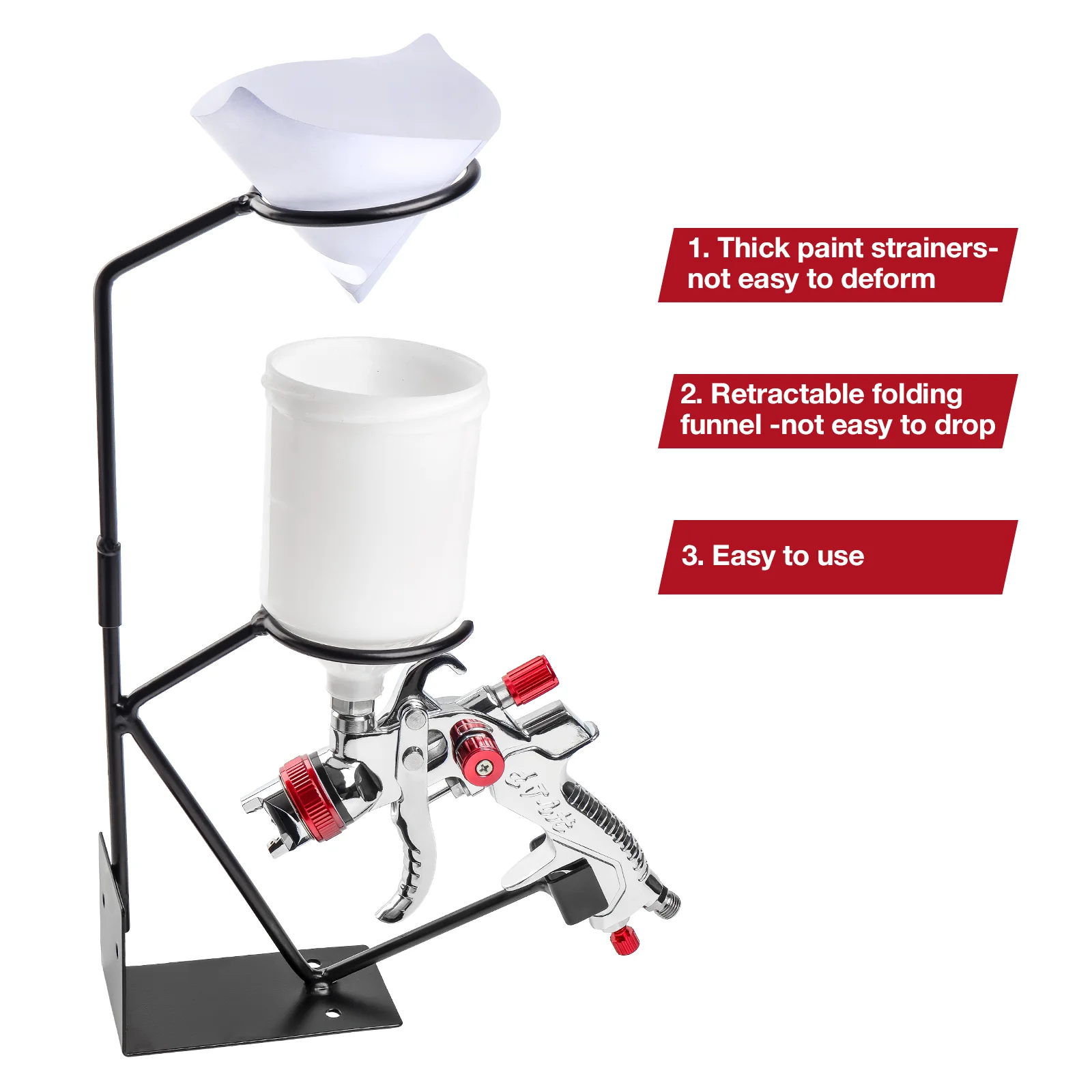 Gravity Feed Paint Spray Gun Holder Stand with Strainer Holder