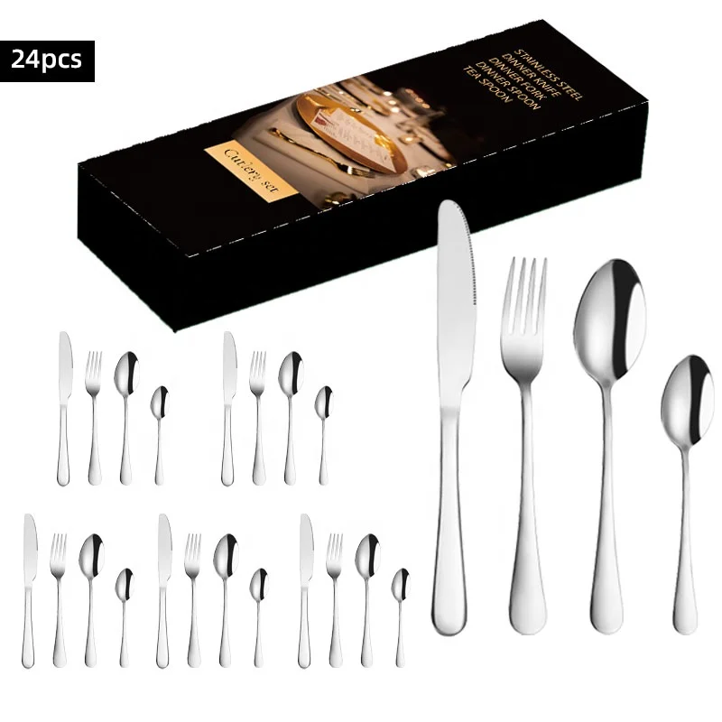 Exquisite Gold Spoon and Fork Set 24 Piece Stainless Steel Cutlery Set with Case