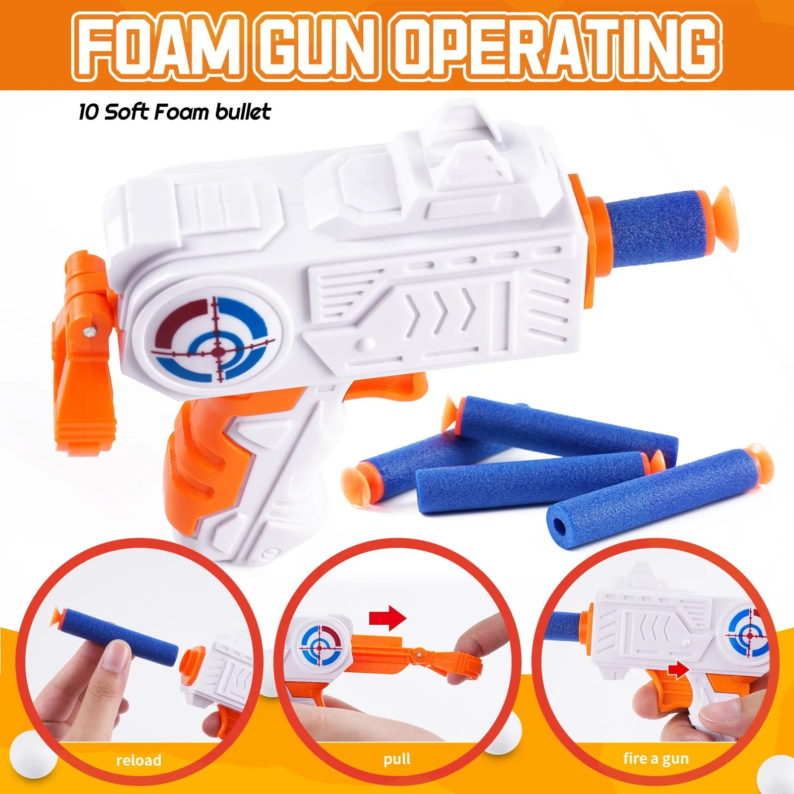 Double Cylinder Shooting Game Electric Soft Bullet Eva Balls Blaster Gun With Moving Target Toy