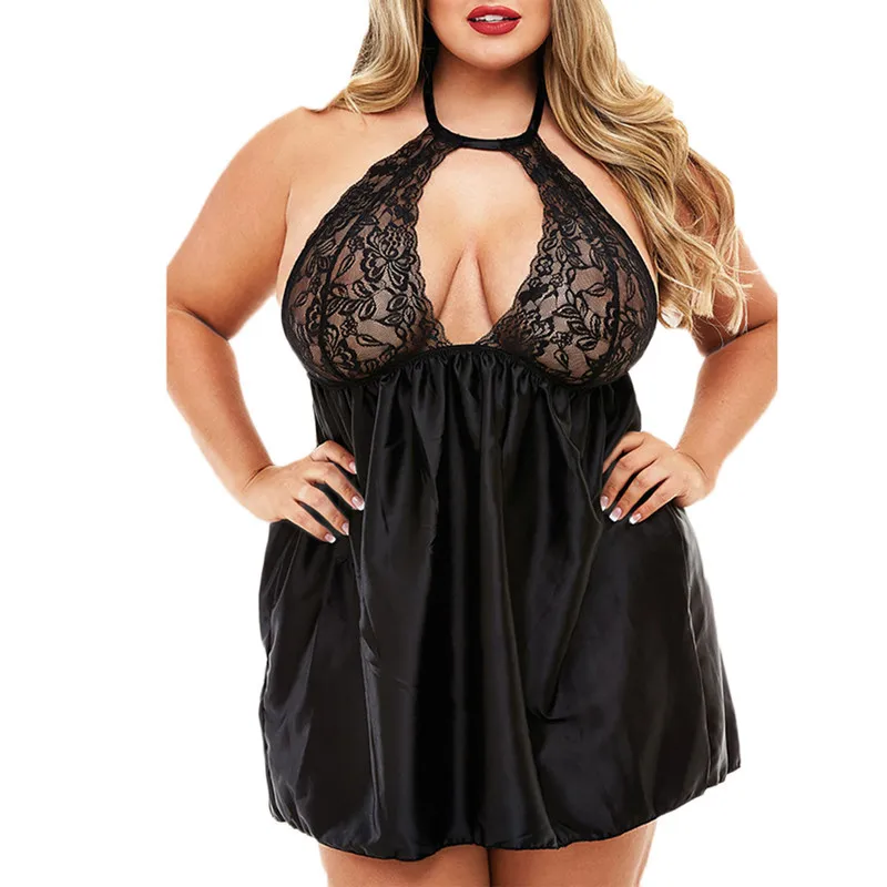 Hot sexy women lingerie fat woman at home sexy lace nightgown see-through plus size lingerie