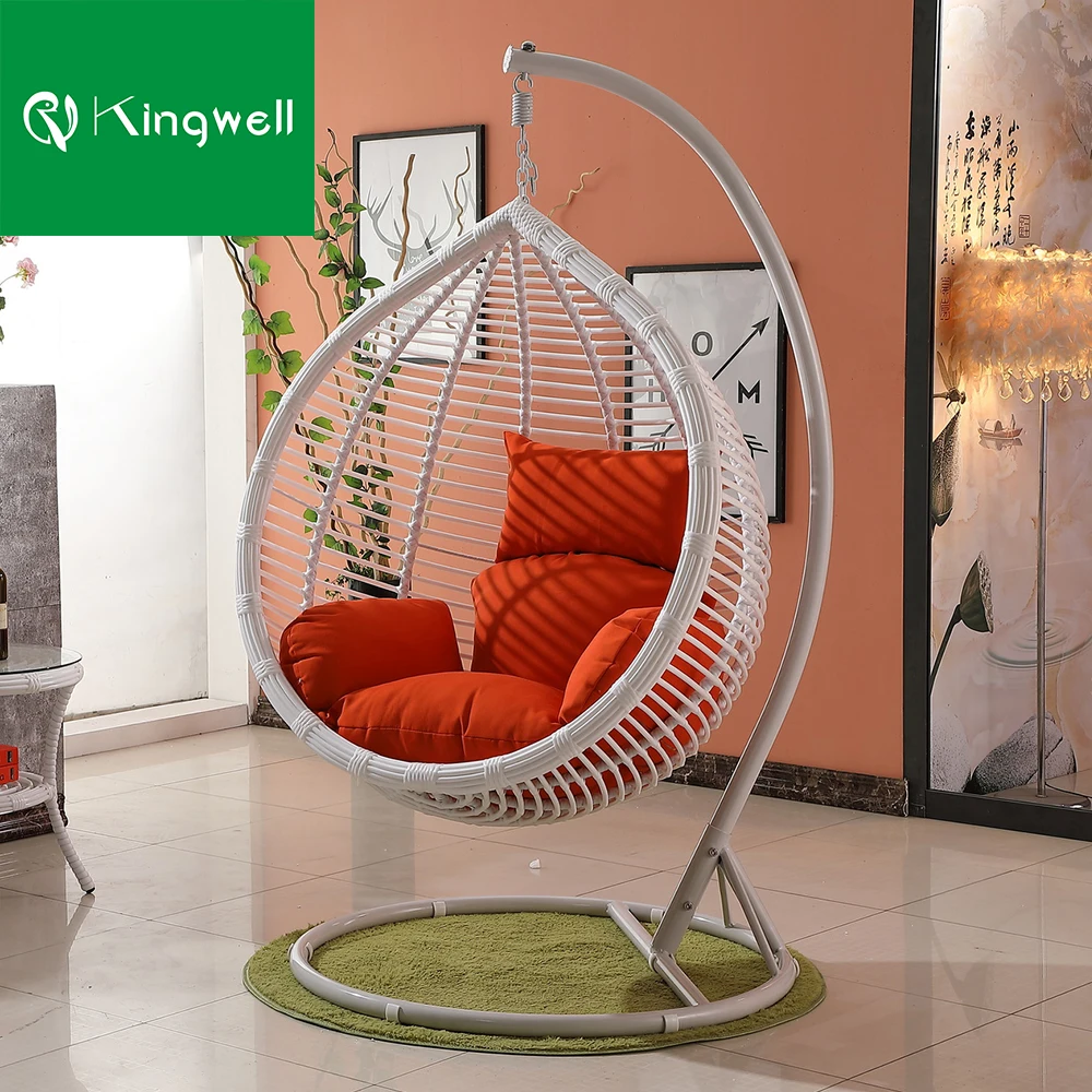 Indoor outdoor patio furniture PE rattan hanging swings chair garden stand metal aluminum basket swing egg chair