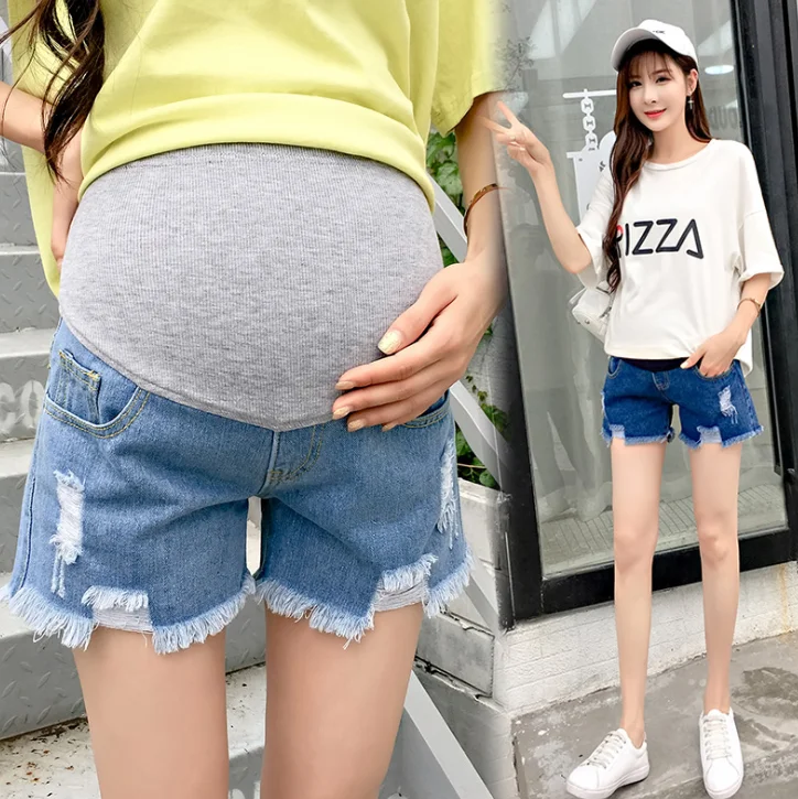 Джинсовые шорты для беременных женщин Женская мода Тонкий секционный шлифовальный дырочки снаружи носить живот подтягивает летнее платье нижнее белье