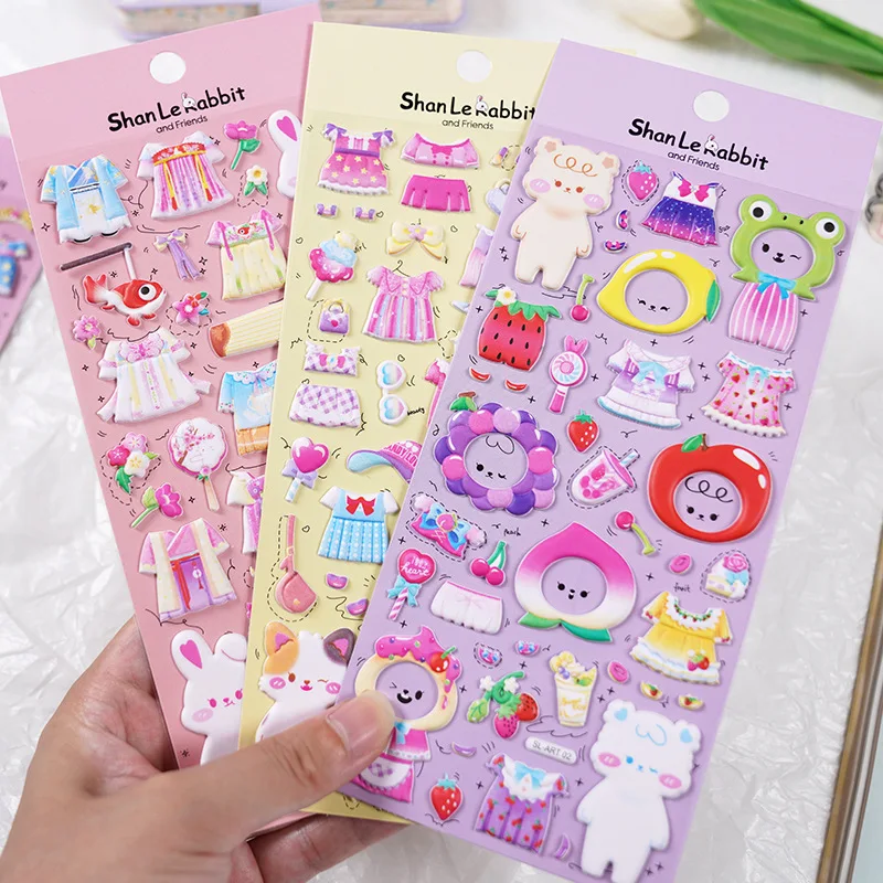 Colorful Ribbon Stickers Kawaii 3D anime puffy cartoon Stickers flowers dinosaur princess foam cute comics stickers