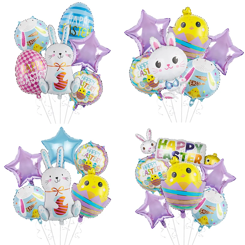 New 2023 Easter Bunny Foil Balloons Set Happy Easter Birthday party Scene Decoration rabbit Balloon Supplies Toys Eggs and Hen
