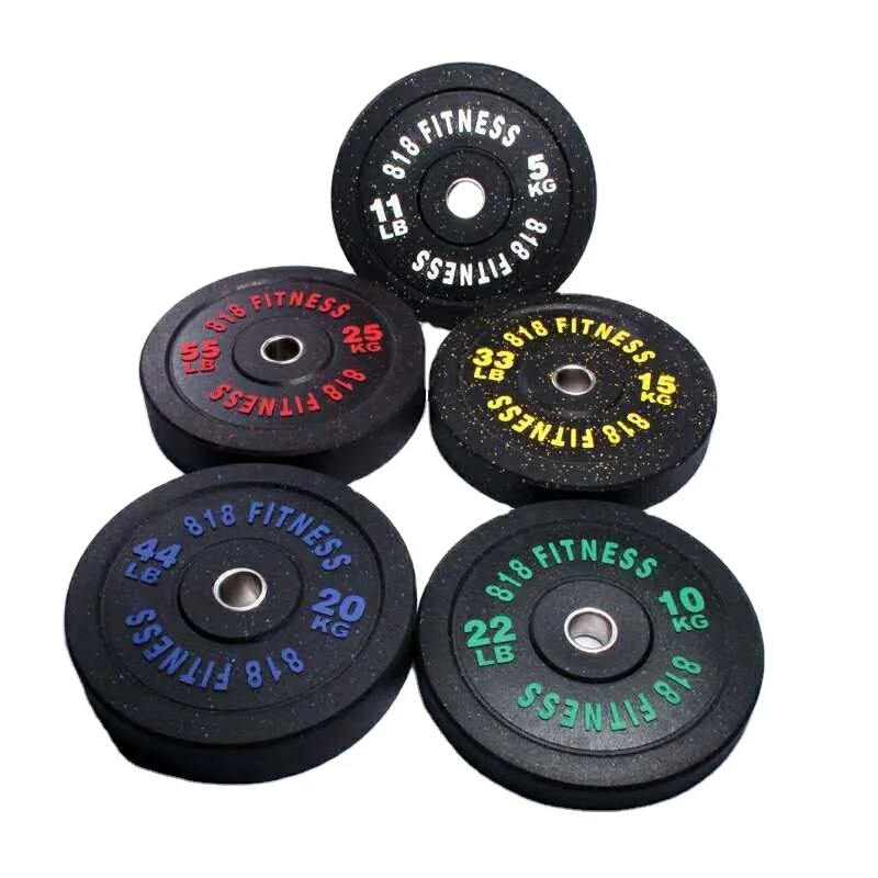 Wholesale Hot Sale Gym Barbell Hi-Temp Weight Crumb Rubber Bumper Plates Weightlifting Plates With Color Dot Kg Lbs Pounds