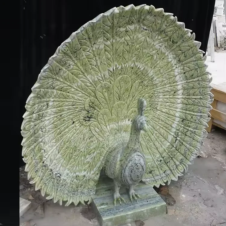 Wholesale retail Garden Decoration Animal sculpture Hand carved exquisite marble peacock statue