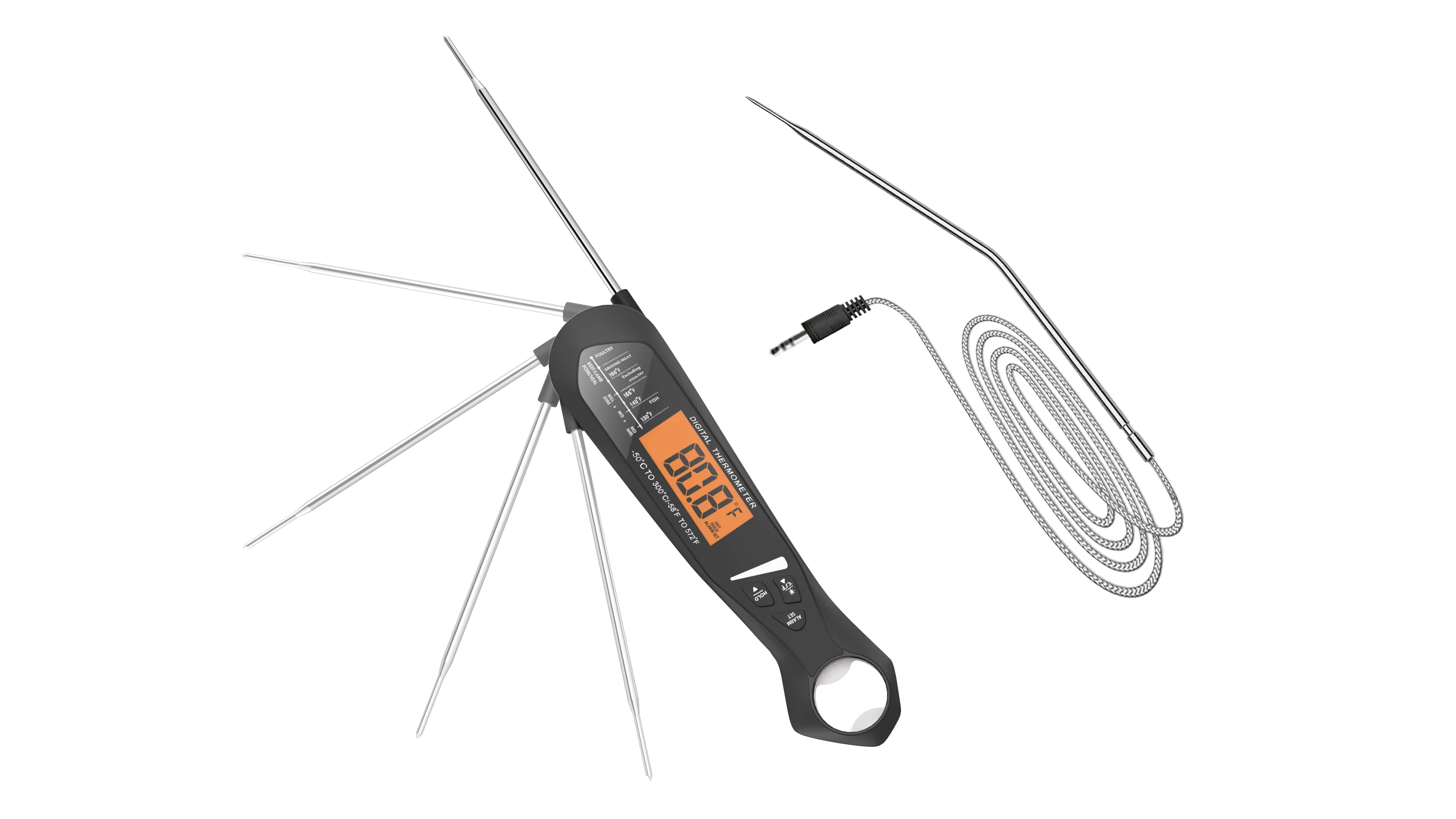 Meat Thermometers Dual Probe Instant Read Food Thermometer with Alarm Backlight Calibration Bottle Opener Digital Thermometer