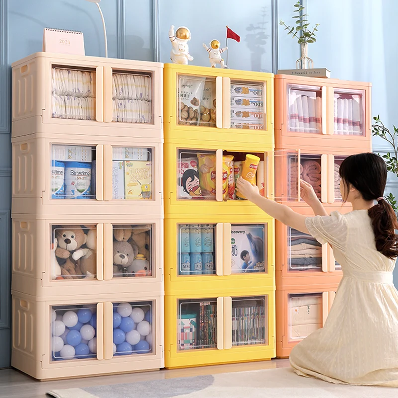 Haixin 32L Plastic Stackable collapsible milk crate Storage Bins with lid Utility large foldable storage box for baby