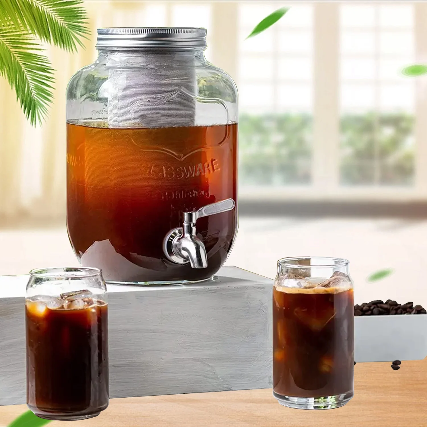 5L Mason Jars With Stainless Steel Filter Cold Brew Coffee Beverage Dispenser Cold Brew Coffee Maker Mason Jar