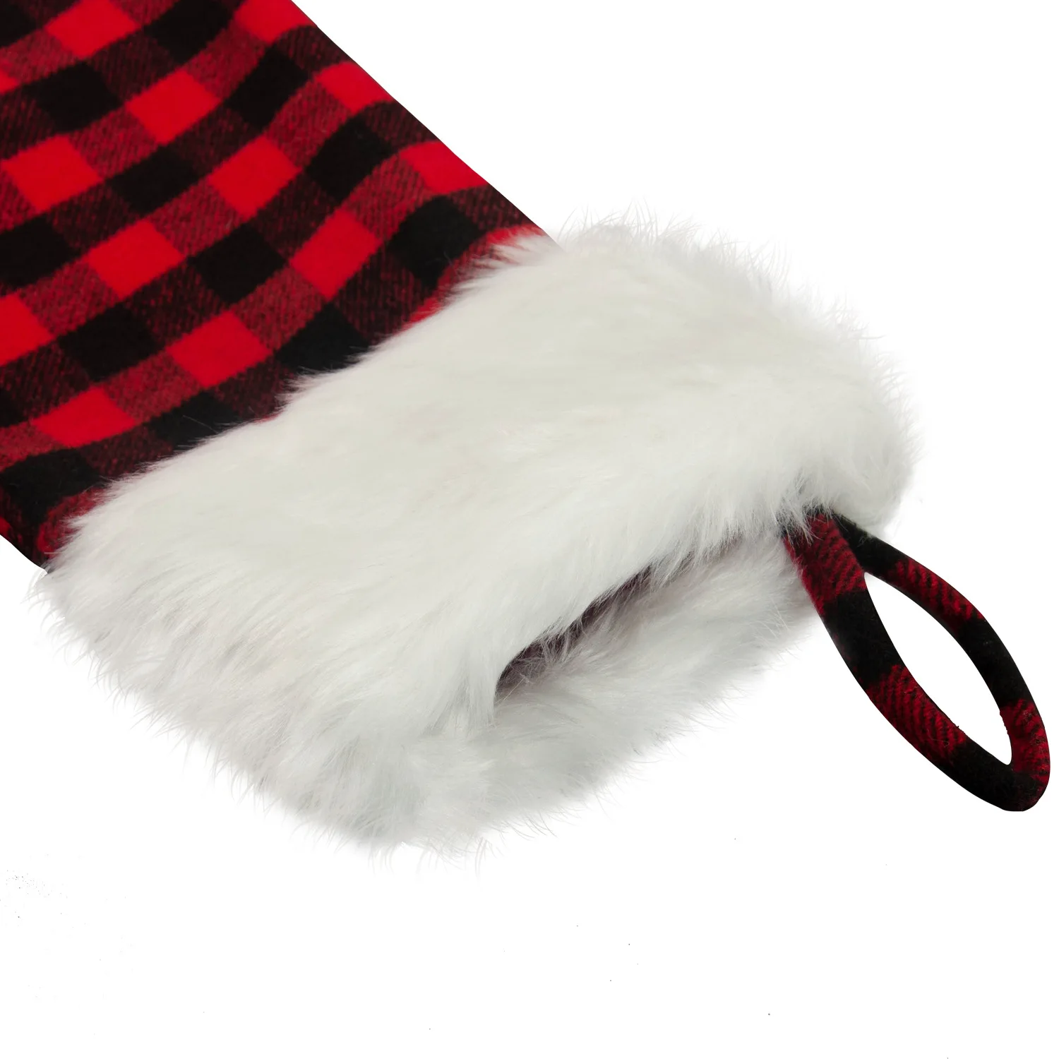 Black Red Plaid White Faux Fur Cuff Buffalo Check Socks for Holiday Christmas Decorations luxury christmas stocking