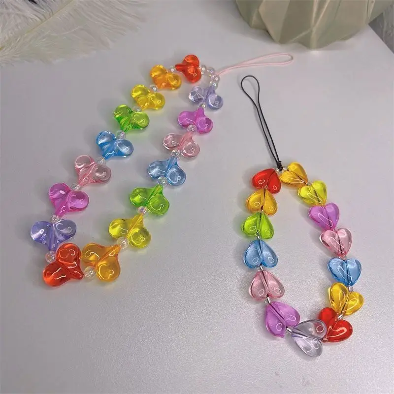 2022 New Colorful Acrylic Heart  Phone Chain  Mobile Phone Chain Strap Phone Chain