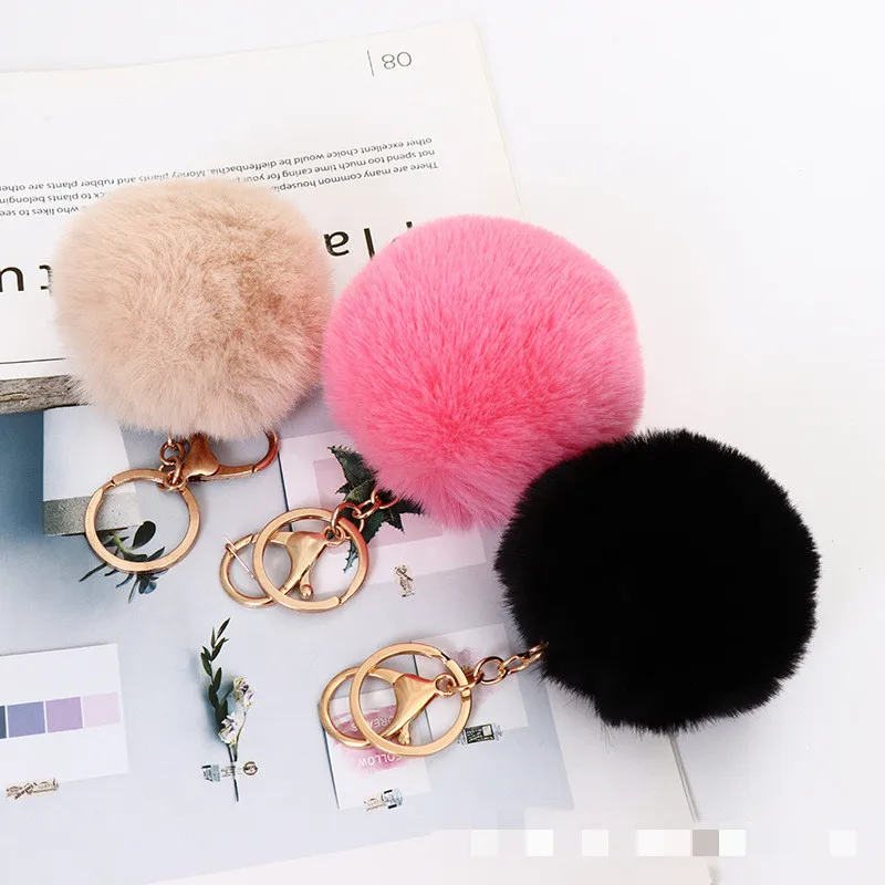 Girly Pom Pom Keyring Fuzzy Pink Fur Ball Puffball Key Chain Furry Furball Keychain Puff Ball Keychains