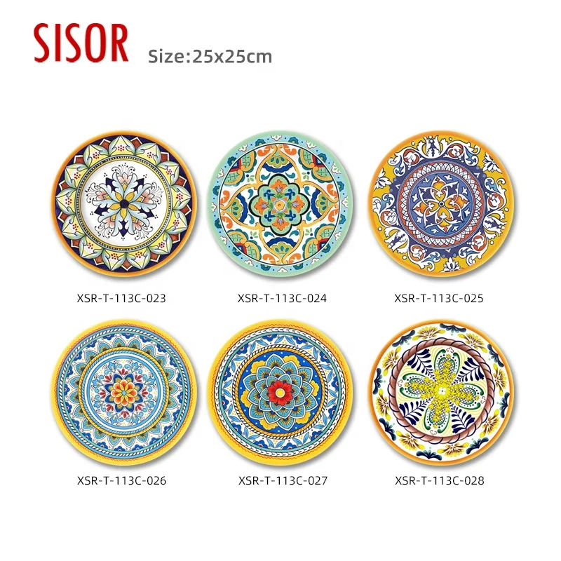 Wholesale Mandala Round Printing Ceramic Trivet customized Sublimation Spain Pad With Cork Bottom Kitchen Table Ceramic Placemat
