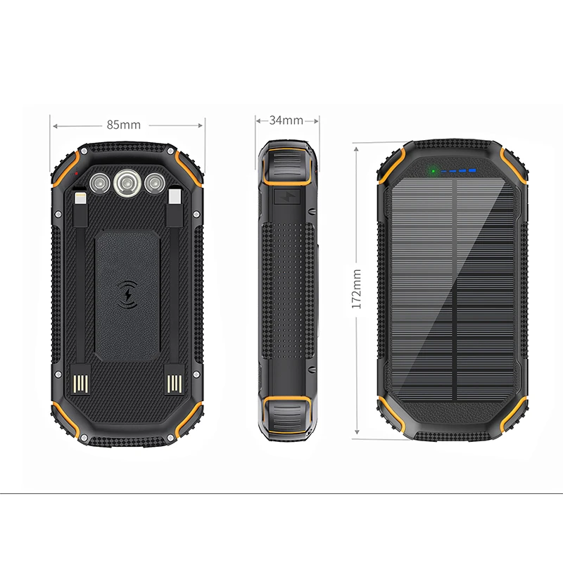 Outside portable 20000mAh QI Wireless charger Solar charger power bank LED flashlight