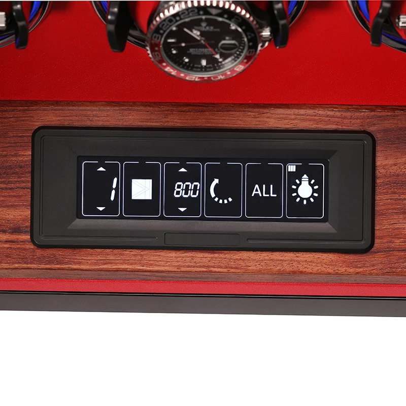 Embers luxury wooden black Silent Watch Winder 2 4 6 9 12 slots red watch storage box with Fingerprint unlock Ambient lighting
