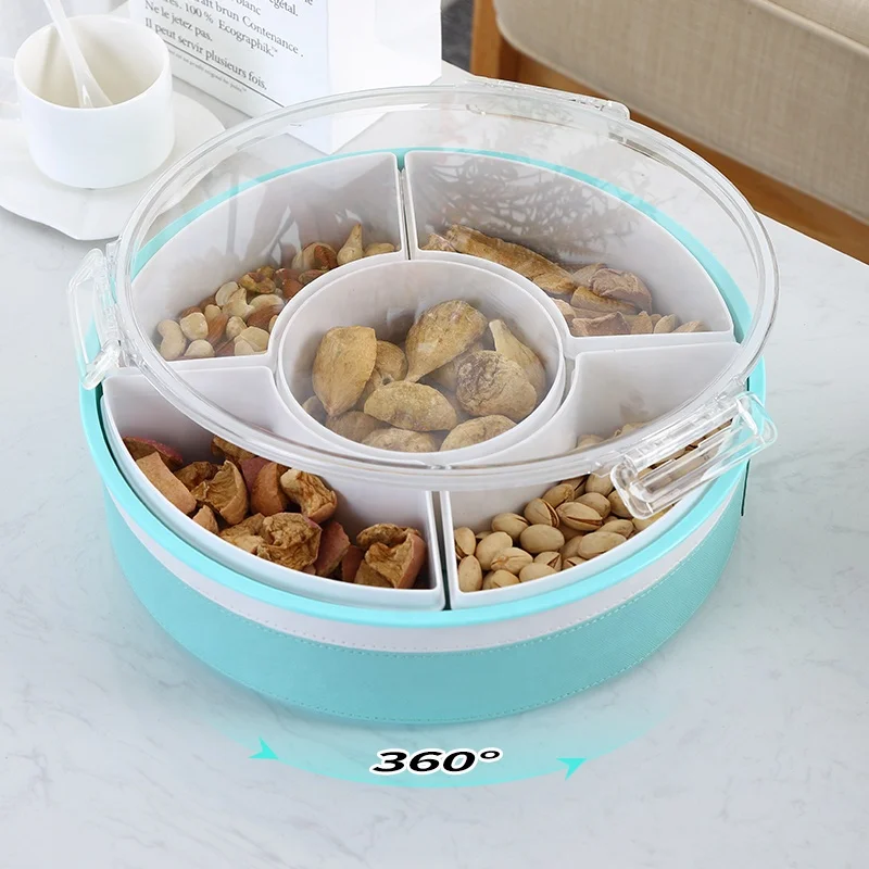 PET household nuts snack candies fruits desktop serving tray 5 compartment plastic food storage box for dried fruits