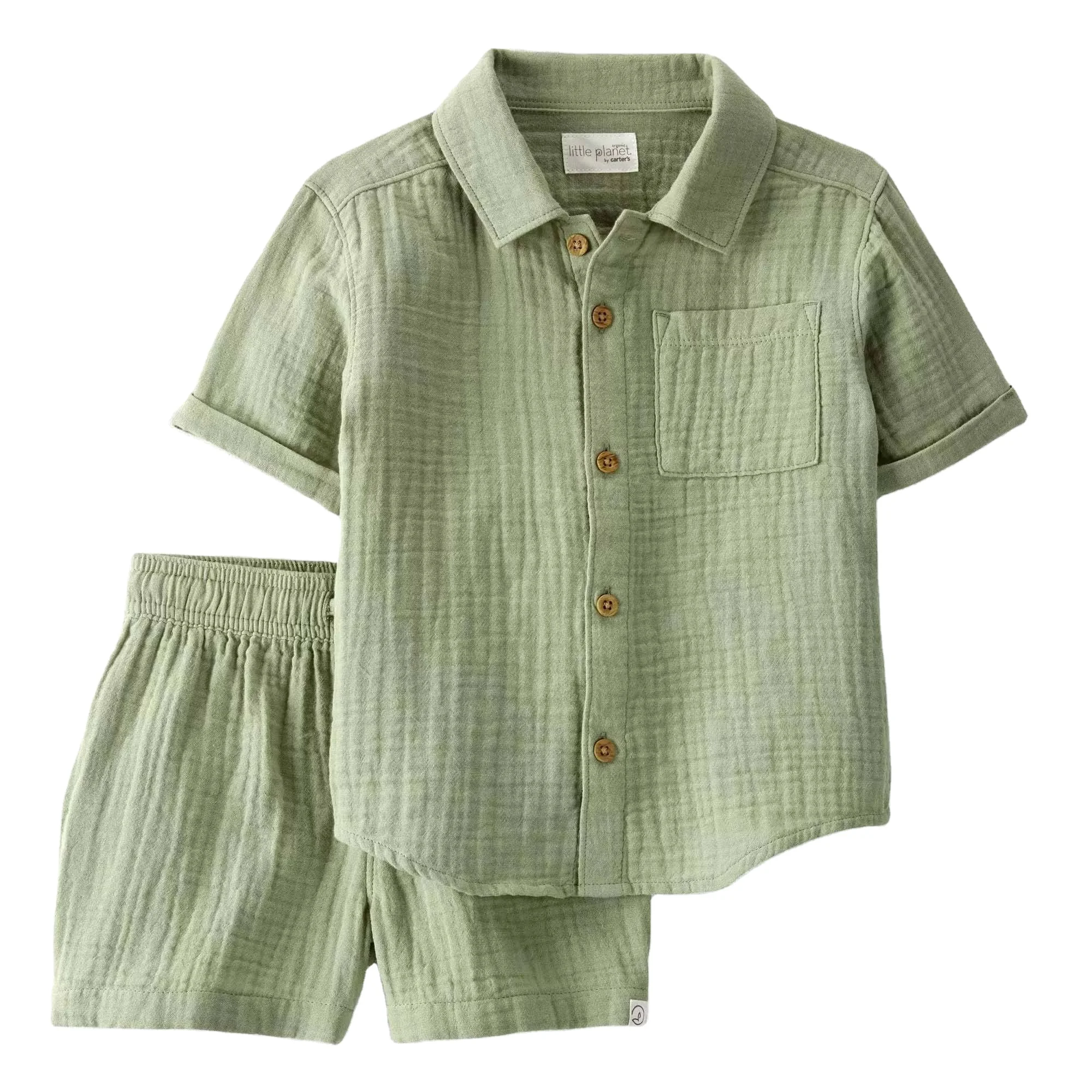 Hot Sale Summer Solid Color 2pcs Short and Shorts Cotton Linen Casual Baby Boy Clothes Set