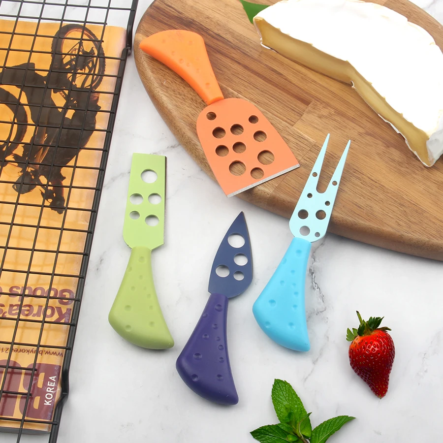 Hot Sale Colorful Stainless Steel Cheese Knife Butter Tools Fork Knife Slicer with PP Handle