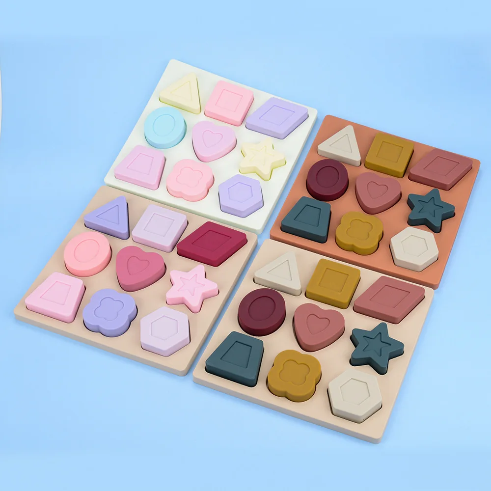 Baby Stacking Toy Sets Manufacturer Custom Digital Block Geometric Shape Silicone Jigsaw Puzzles Toy For Kids Children