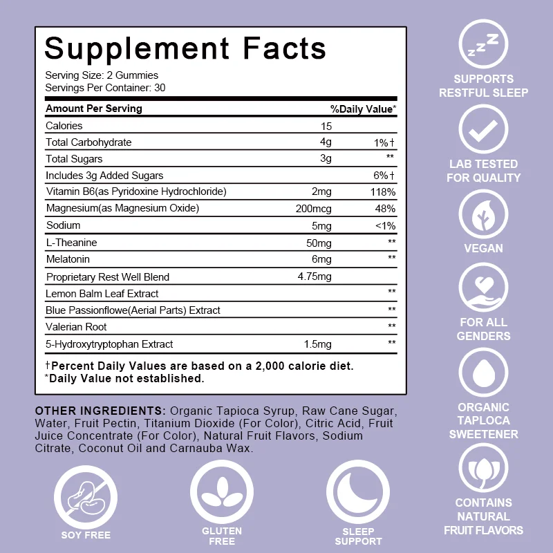 Natural Fruit Pectin Melatonin Gummies Sleep-Aid Supplement 5 Htp Gummy Deep Sleeping Gummies Custom Candy With 6MG