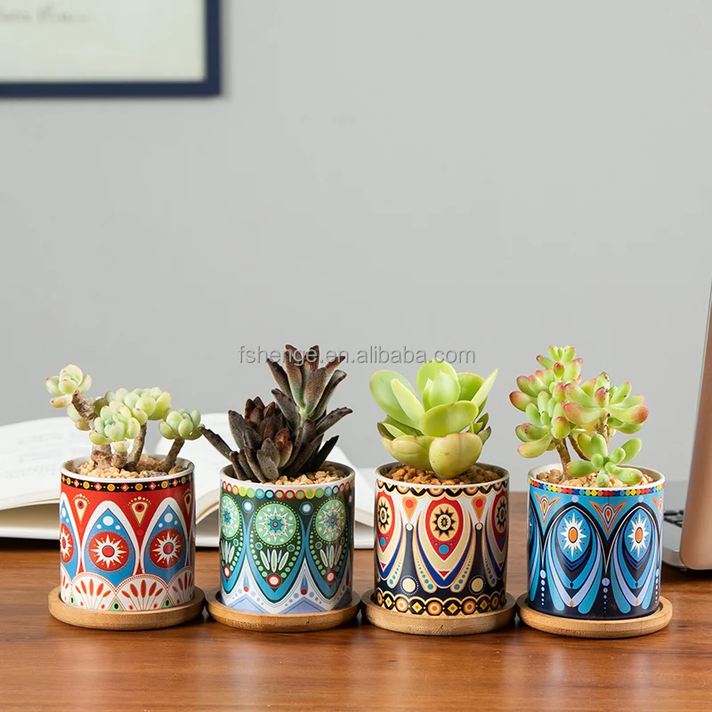 succulent potted cylindrical pattern small ceramic vase / bonsai pot office home desktop ornaments