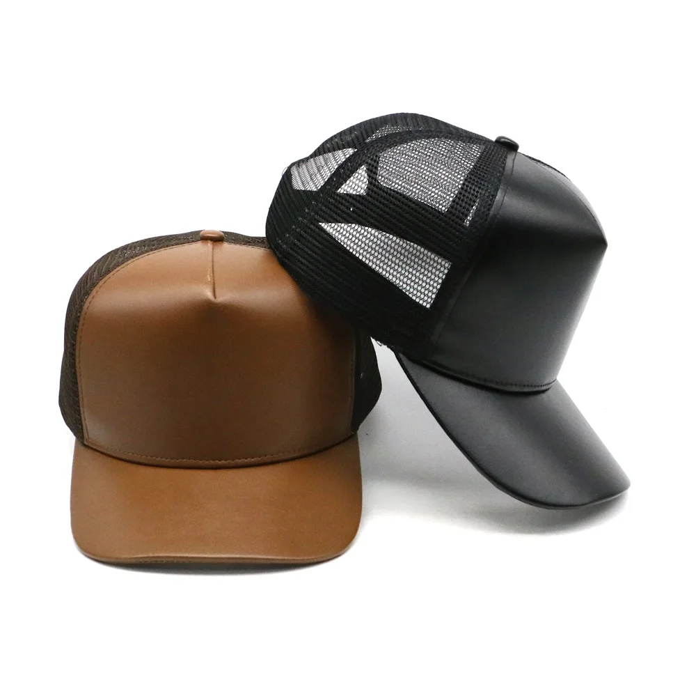 High Quality Custom 5 Panel PU Leather Trucker Hat
