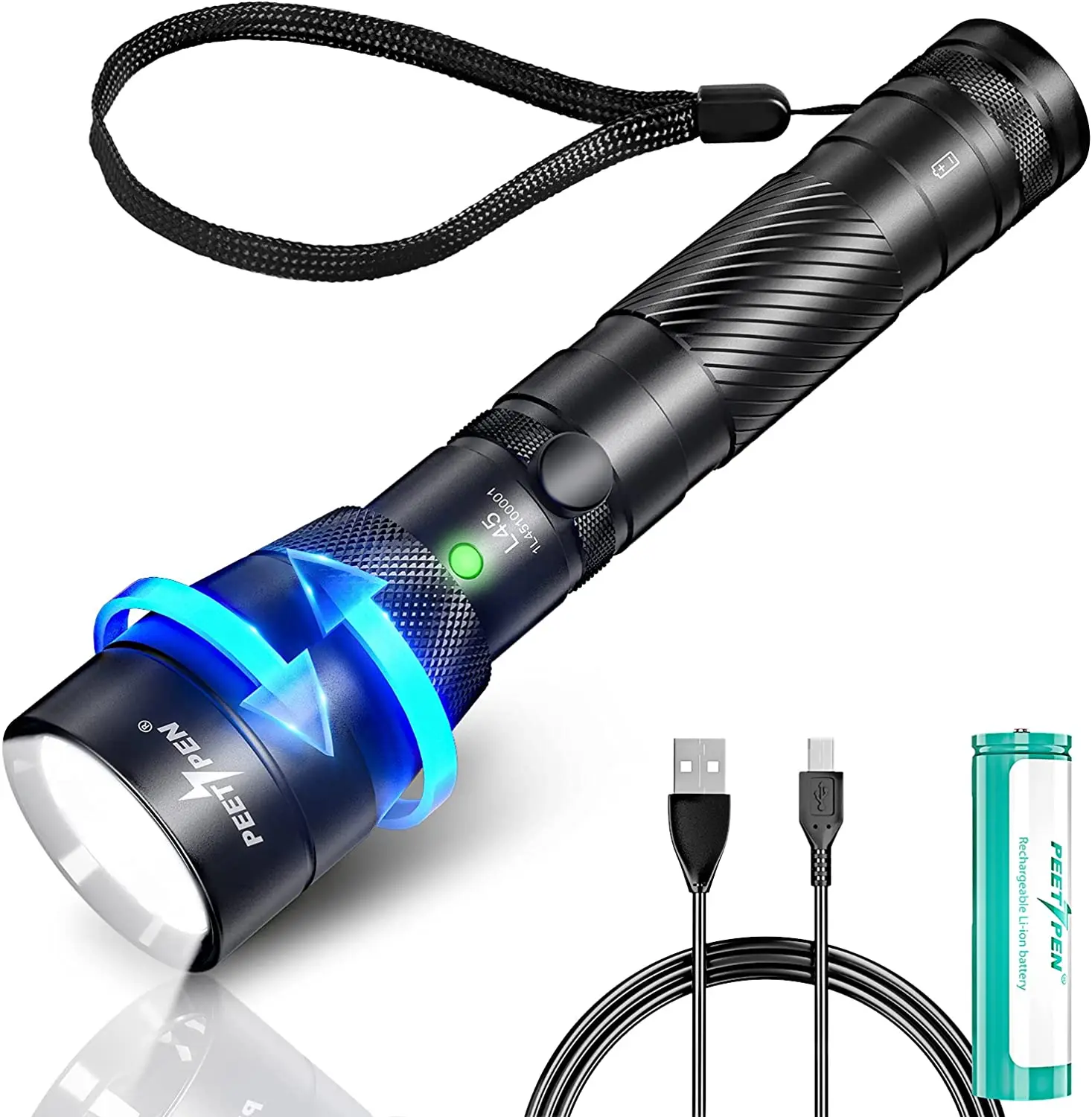 Peetpen L45 High power Aluminum Zoom Torch Light Tactical zoomable zooming Rechargeable Led Flashlight