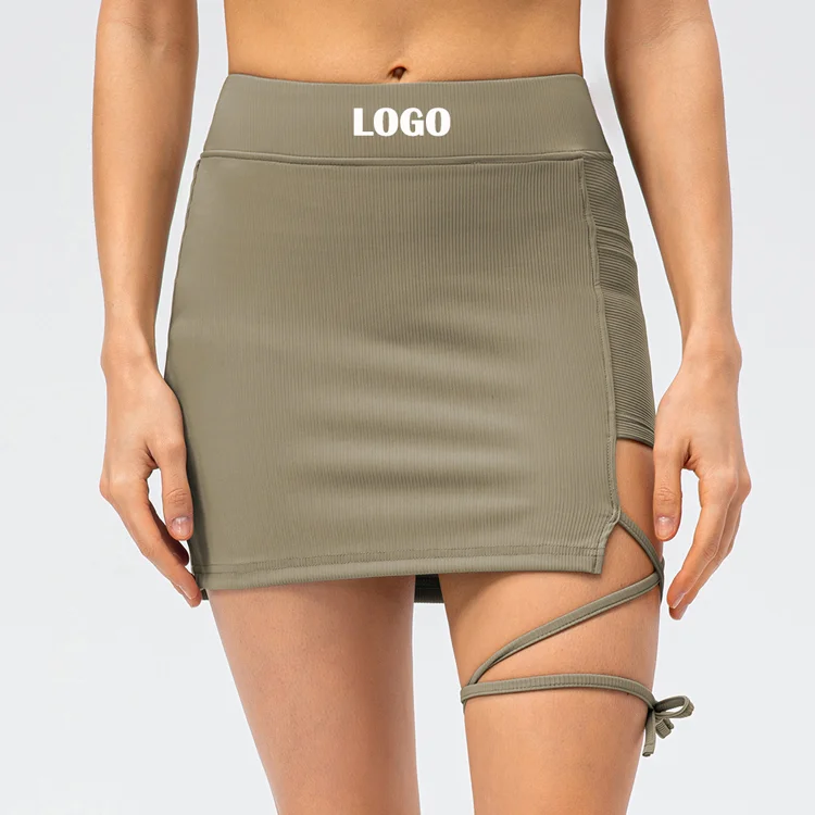New Type Ribbed Badminton Uniforms Tenis Skirts Side Straps Golf Fitness Short Skirt With Pocket Womens Tennis Skirt