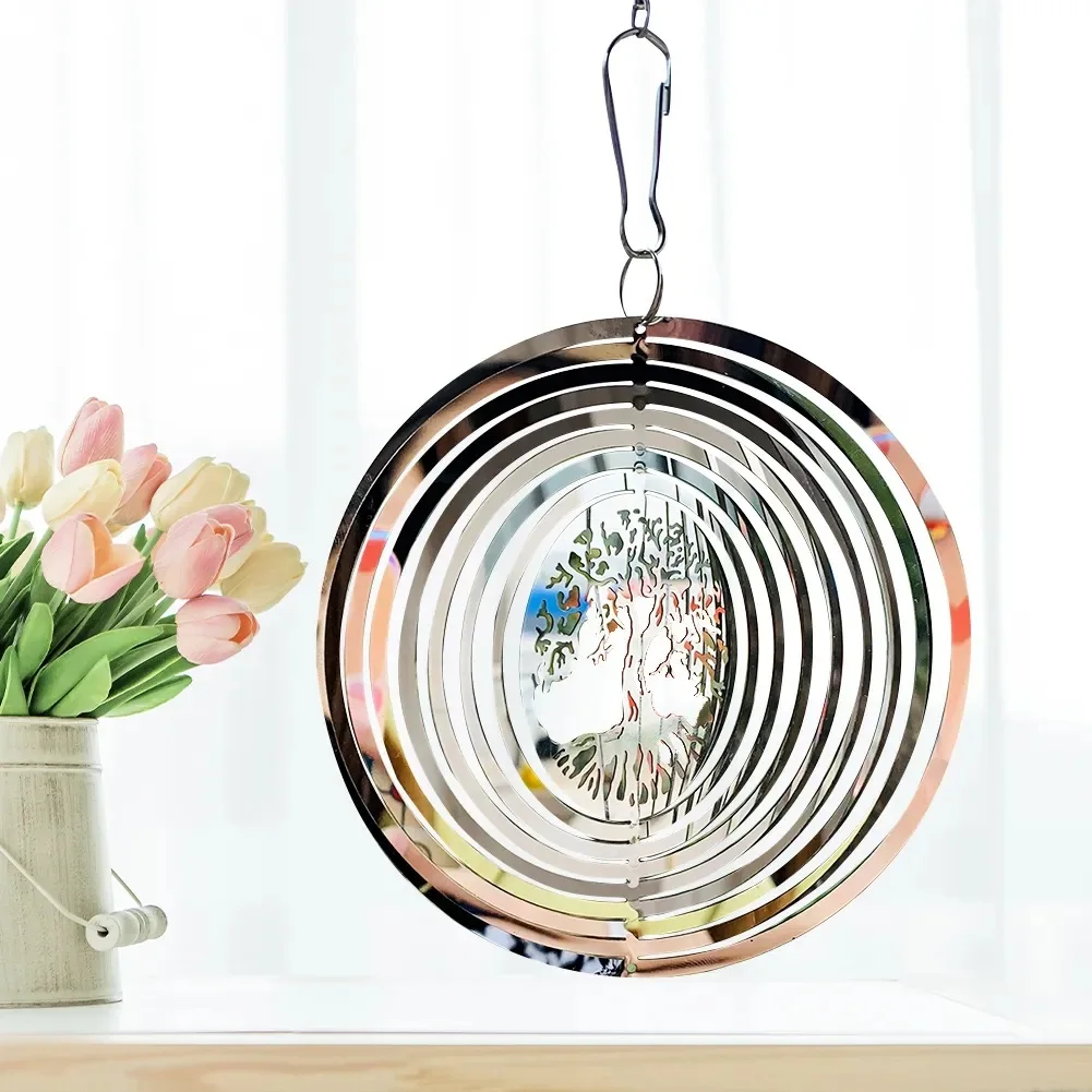 3D уличный металлический сублимационный ветер Спиннер декоративный из нержавеющей стали Круглый Китайский колокольчик DIY