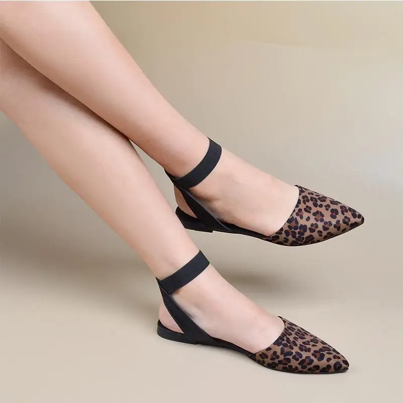 Leopard print flat sandals summer new Euro-American style mother shoes low heel single shoe women