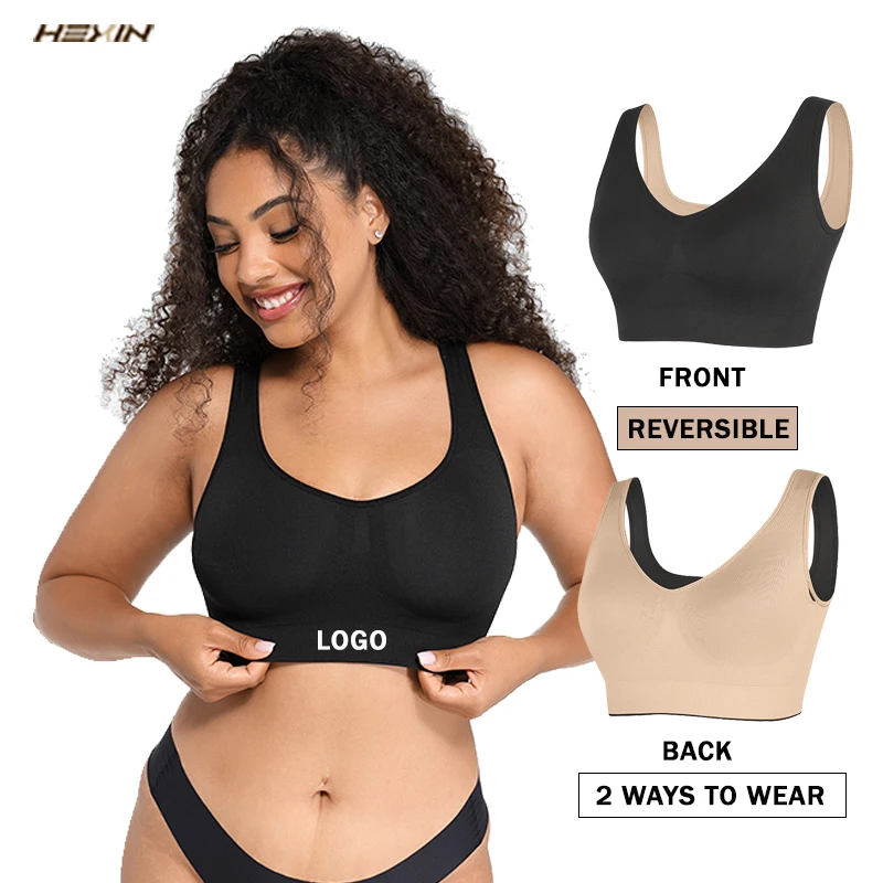 Wholesale Hexin Custom Logo Full Cup Push Up Reversible Wireless Comfort Seamless Women Shapewear Bra For Women