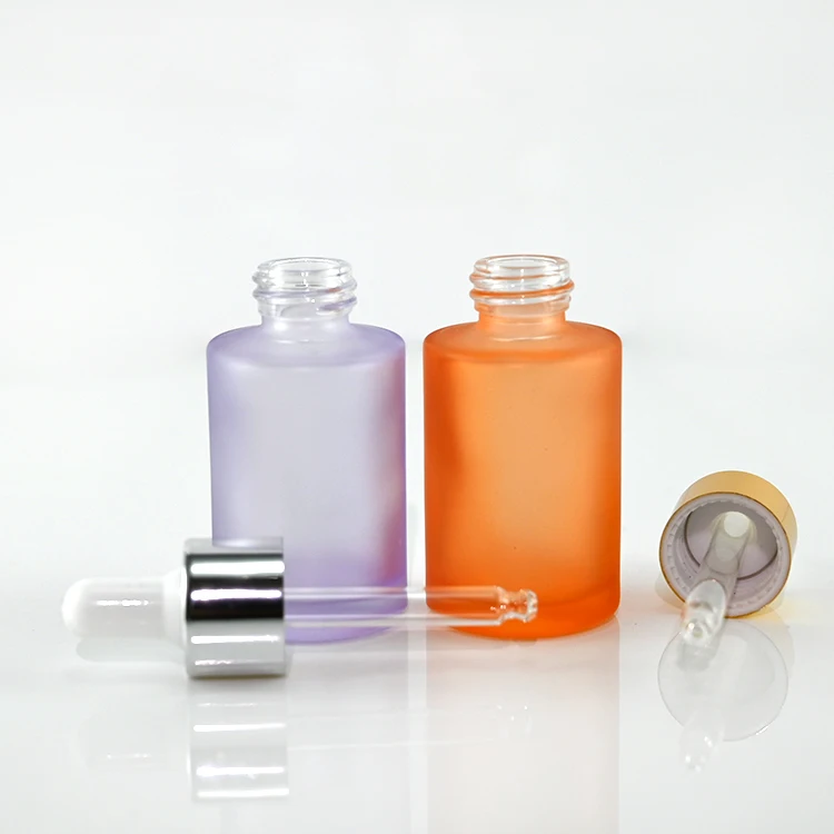 Fancy In stock 30ml frosted dropper bottle glass bottles with gold silver cap and white pipette fro cosmetic serum and oils