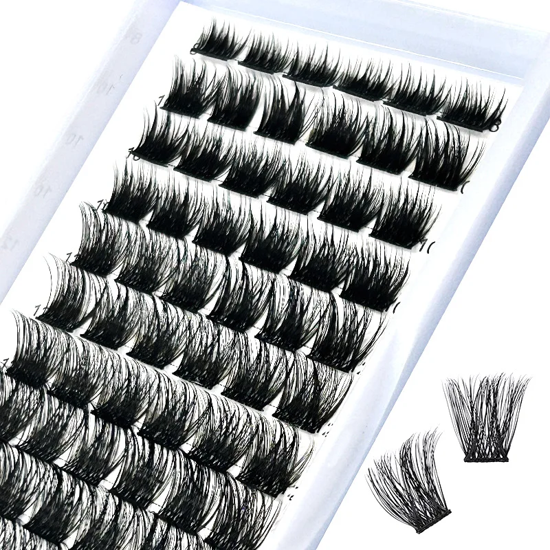 Luxury DIY cluster lashes wholesale precut 12mm 14mm cruelty free thinner band segments lashes LOGO card customize case support
